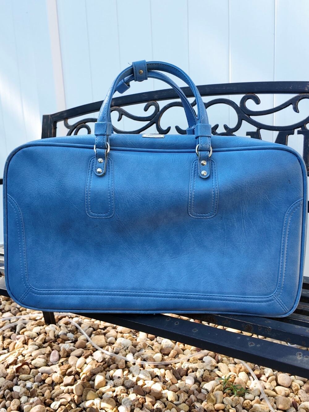 Vintage Samsonite Blue Carry On Train Case Overnight Travel Bag Luggage 21.5”